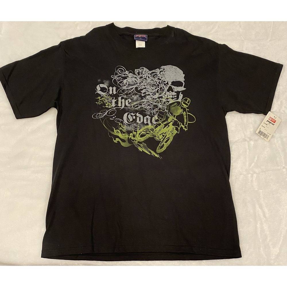 Vtg Jansport Motocross On The Edge T Shirt Mens L Black Skull Motorcycle Unworn